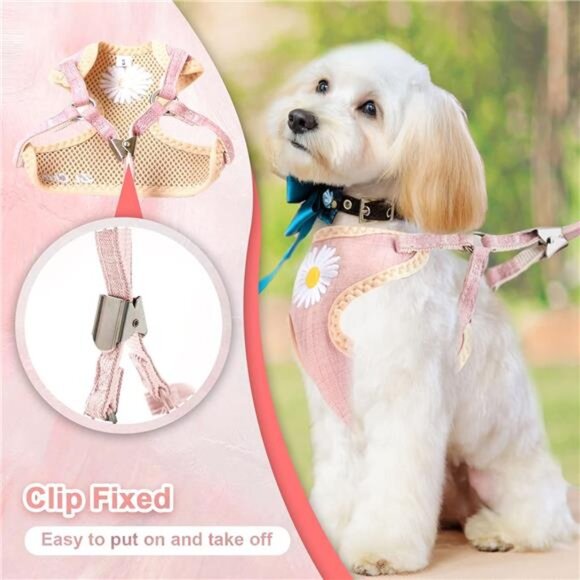Cute Small Dog Harness and Leash Set with Bags No Pull Daisy Dog Vest Harness - Picture 3 of 8
